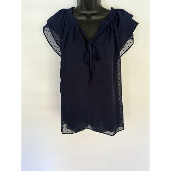 Revolve La Ven NWT Women’s Navy Blue Swiss Dot Blouse Size Small - Picture 2 of 7
